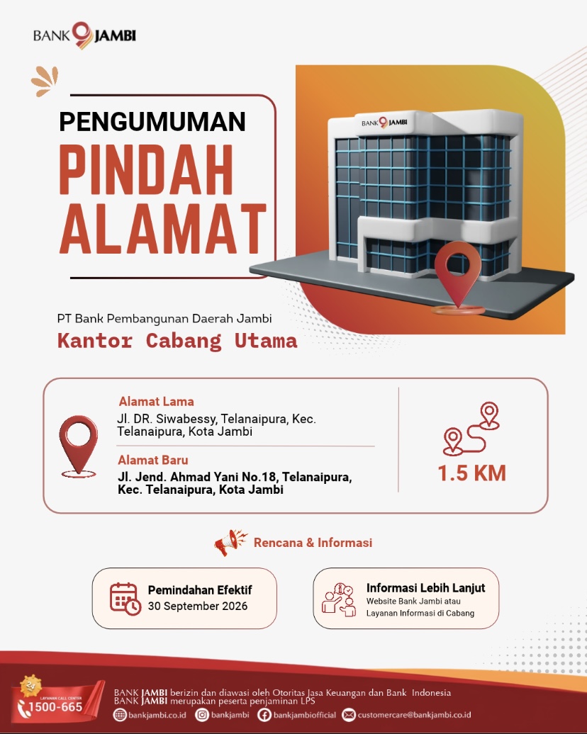 BANK JAMBI PINDAH ALAMAT