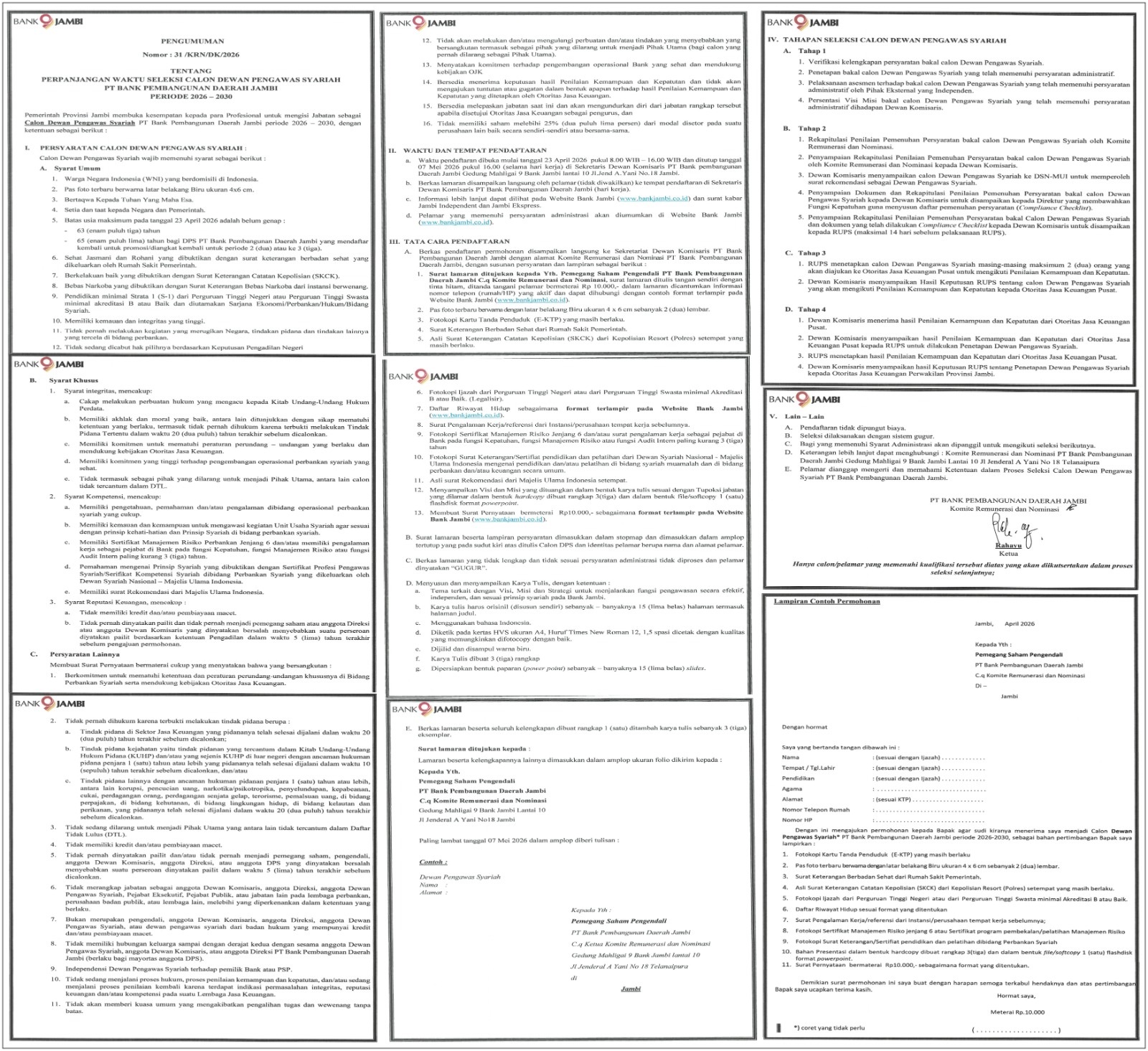 BANK JAMBI PENGUMUMAN KOMISARIS