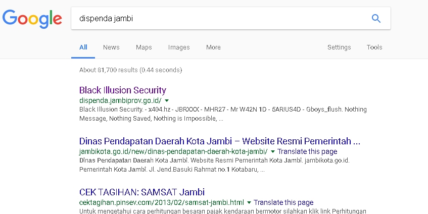 Website Dispenda Provinsi Jambi Dihack