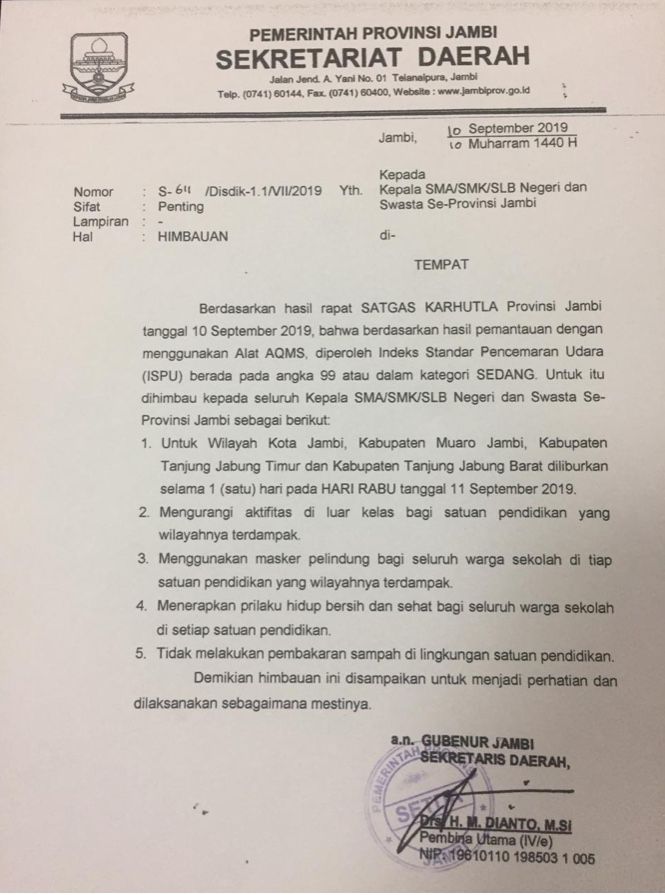 SMA Sederajat Kota Jambi, Muaro Jambi, Tanjabbar dan Tanjabtim Besok Libur 