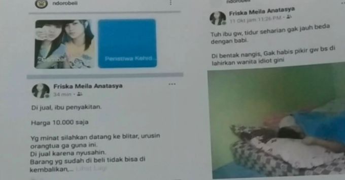 Anak Durhaka! Jual Ibu yang Sakit Lewat Facebook, Rp 10 Ribu