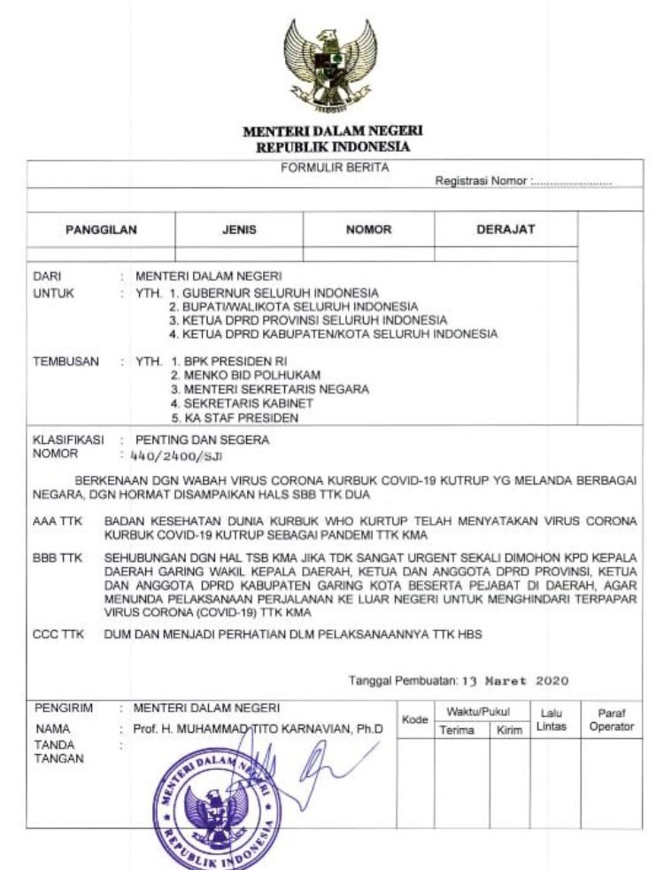 Mendagri Himbau Gubernur, Bupati/Walikota dan DPRD Tunda Berpergian Ke Luar Negeri