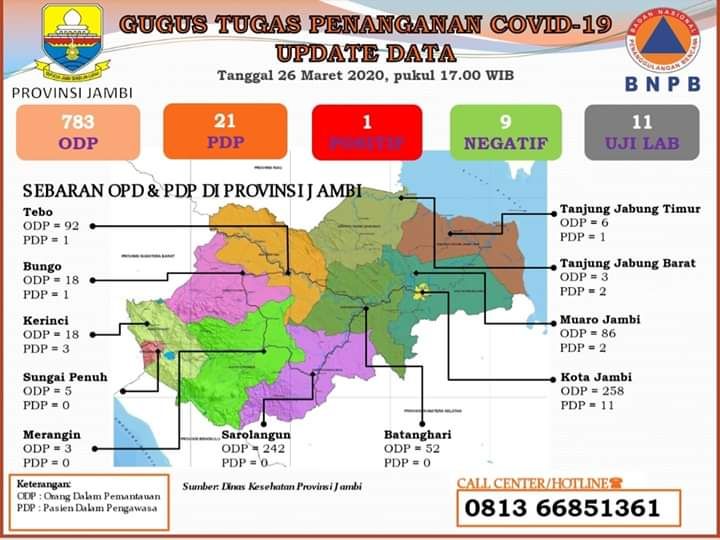 Update Corona Jambi: ODP di Jambi Meningkat Signifikan, Hari Ini bertambah 605 ODP, dan 7 PDP