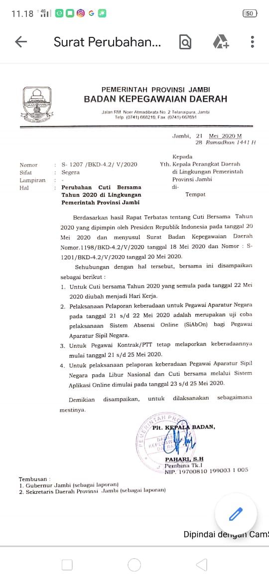 Pemprov Jambi Resmi Umumkan 22 Mei Besok Tak Jadi Cuti Bersama