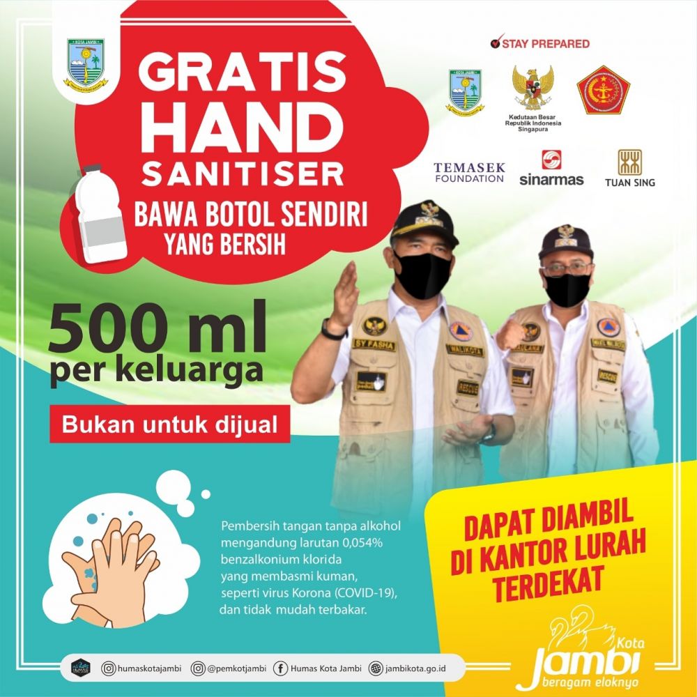 Siapkan Botol Bersih, Pemkot Jambi Akan Bagikan Hand Sanitiser Gratis