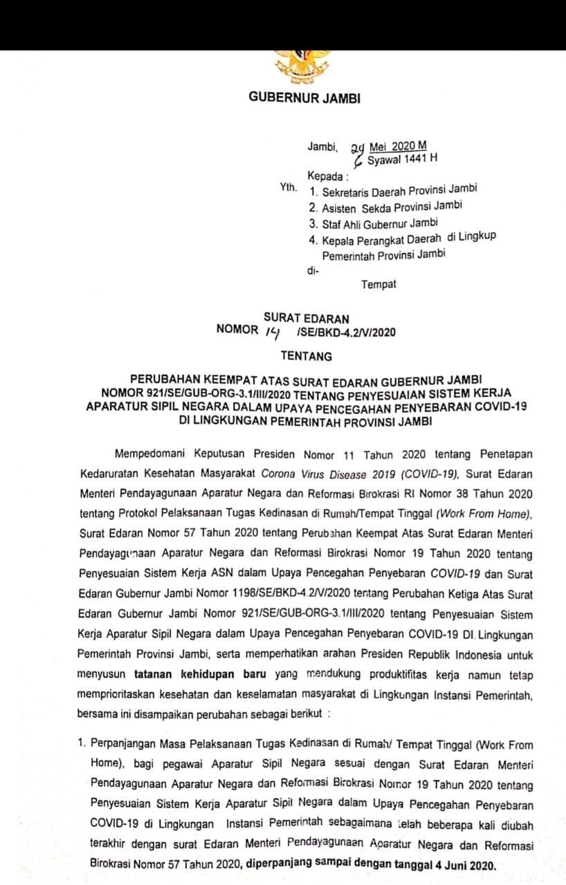 Berakhir Hari Ini, Masa Pelaksanaan WFH ASN Pemprov Diperpanjang Lagi Sampai 4 Juni