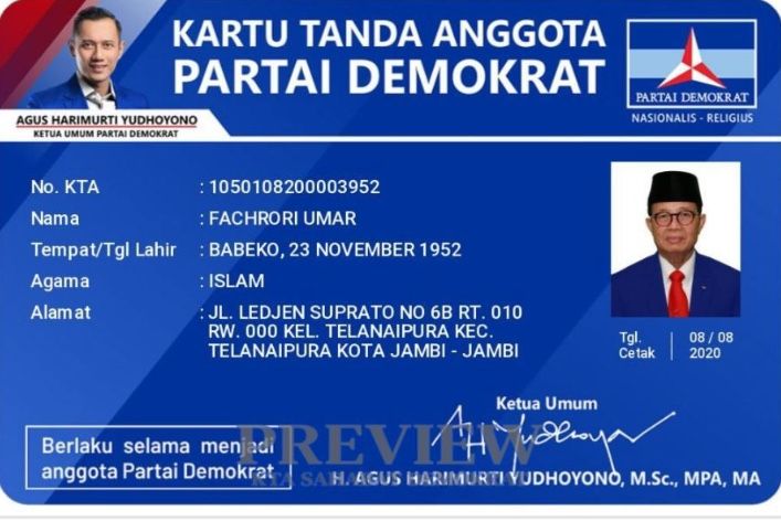 KTA Beredar, Fachrori Gabung jadi Kader Demokrat?