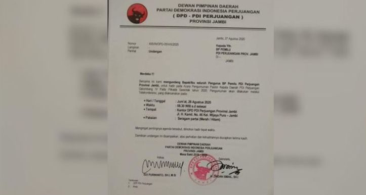 Catat...Dukungan PDIP di Pilgub Jambi, Pilkada Bungo dan Pilwako Sungai Penuh Besok Diumumkan