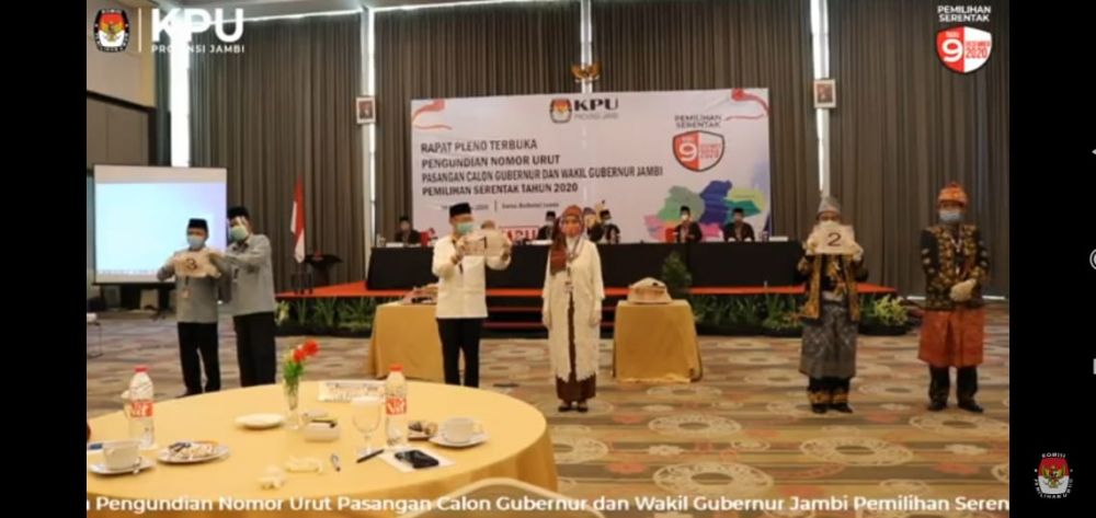 BREAKING NEWS: Nomor Urut Pilgub Jambi 2020 CE-Ratu 1, Fachrori-Syafril 2, Haris-Sani 3