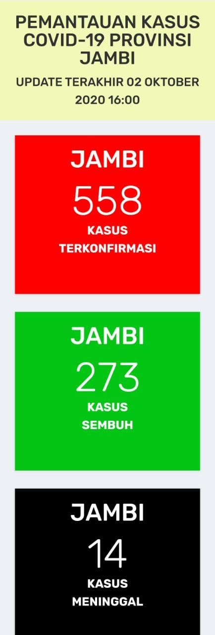 BREAKING NEWS: Hari Ini Positif Covid-19 Jambi Tambah 24 Orang, Pasien Meninggal Bertambah 3 Orang