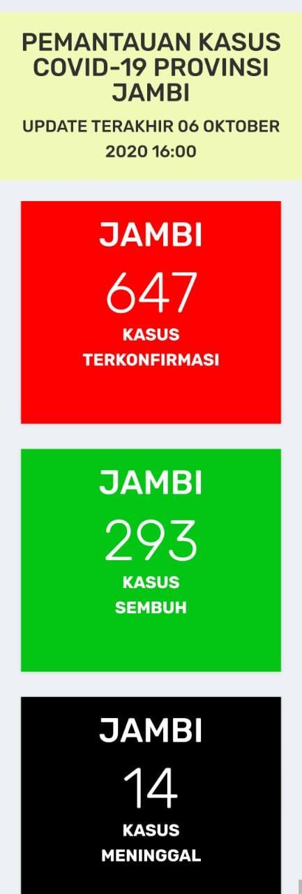 BREAKING NEWS: Rekor Baru Terbanyak Positif Covid19 Jambi Bertambah 29 Orang, Sembuh Tambah 7 Orang