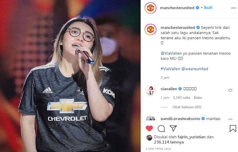 Foto Via Vallen Nongol di Akun Instagram Manchester United, Warganet Langsung Heboh