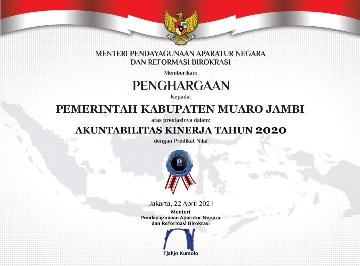 Pemkab Muaro Jambi Terima LAKIP Dengan Predikat B dari Men Pan RB