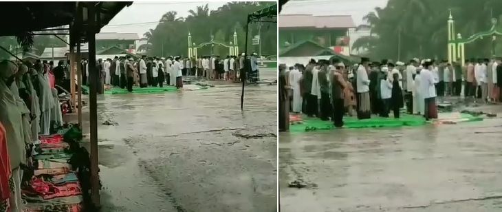 Rekam Jamaah Salat Idul Fitri Diguyur Hujan Deras, Wanita Ini Dibully