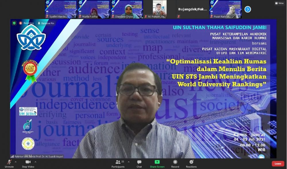 Cetak Humas Profesional, UIN STS Jambi Gelar Pelatihan Penulisan Berita