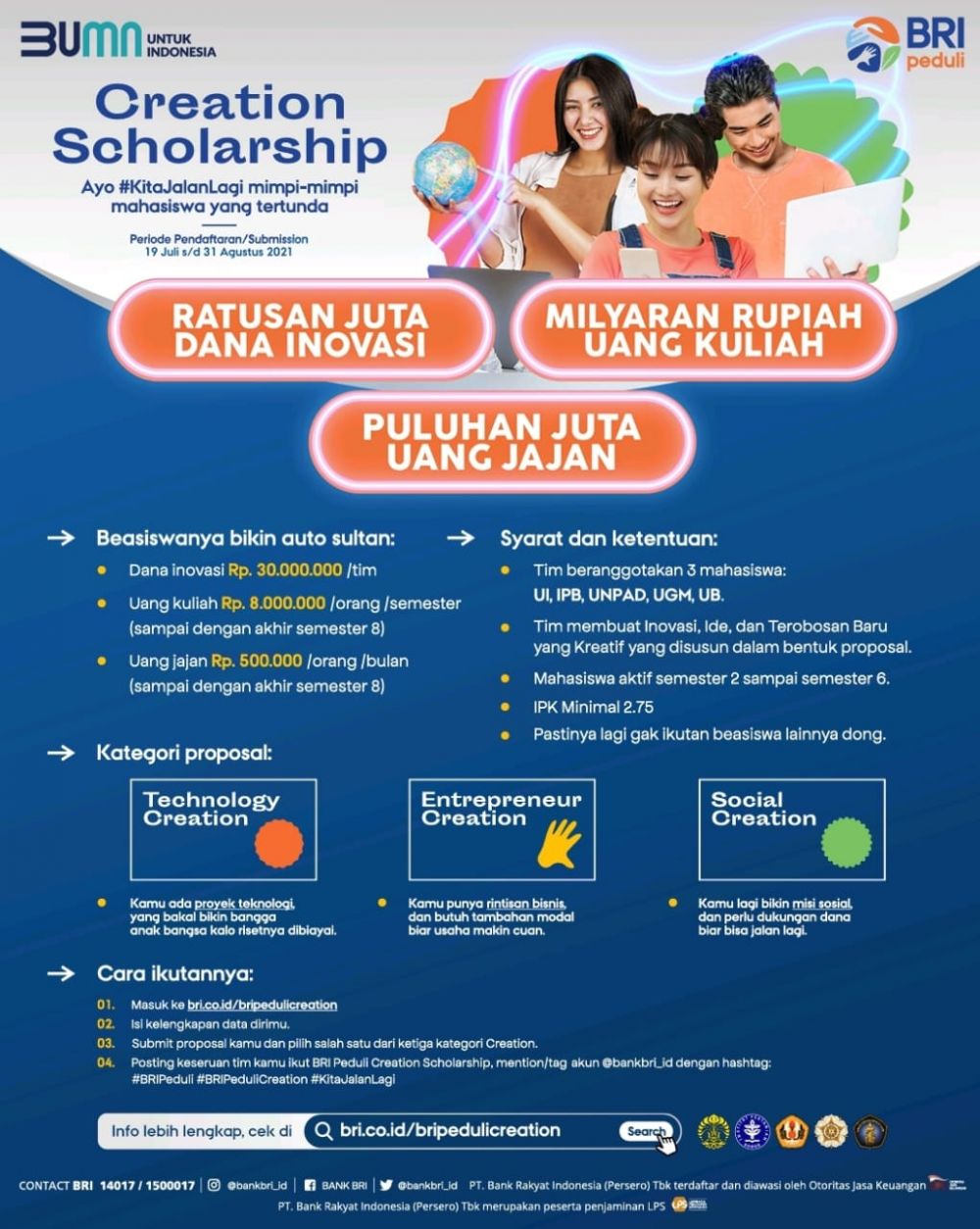 Bangkitkan Potensi Inovasi Mahasiswa, BRI SelenggarakanCreation Scholarship