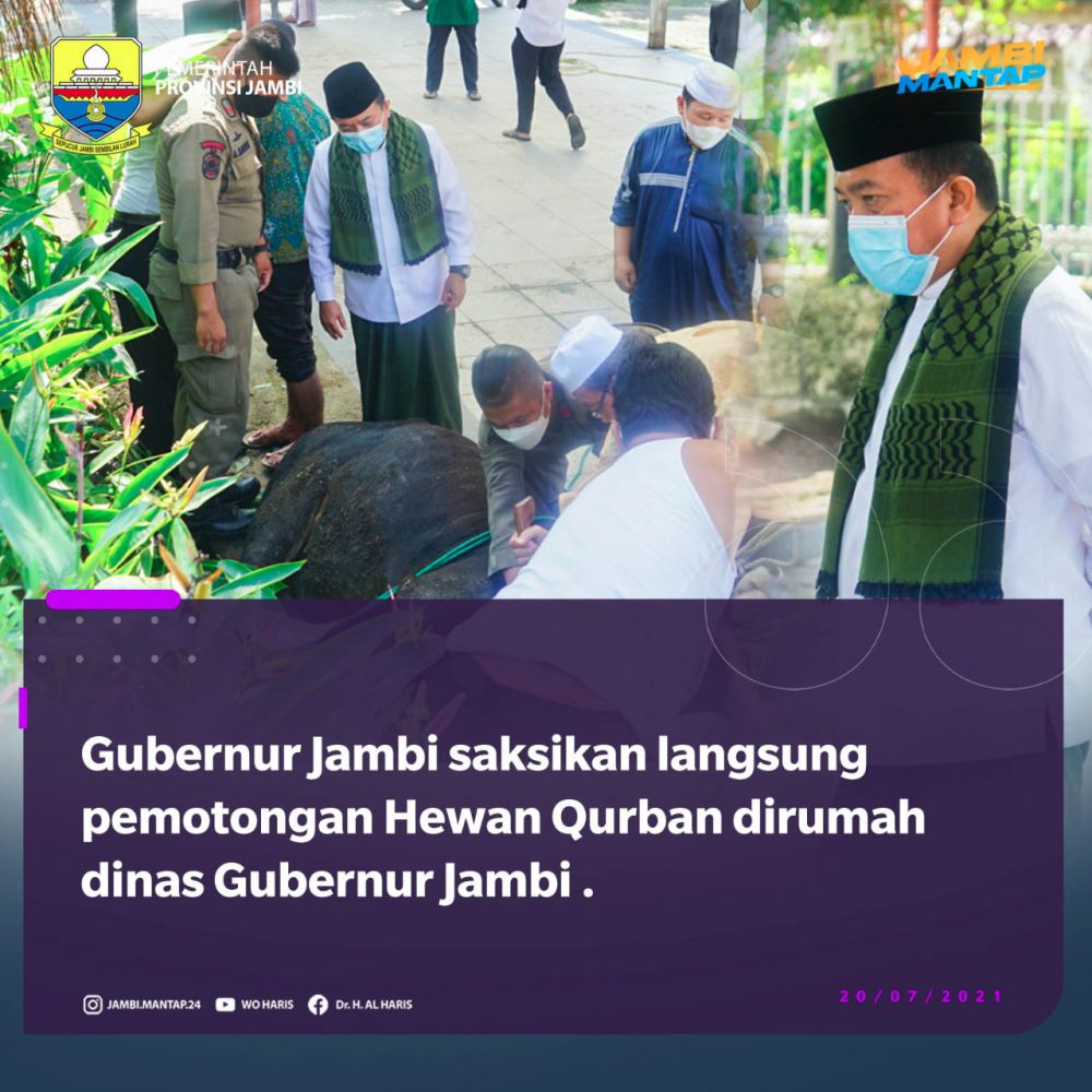 Gubernur Jambi Al-Haris Laksanakan Sholat Idul Adha dan Potong Sapi Kurban di Rumah Dinas