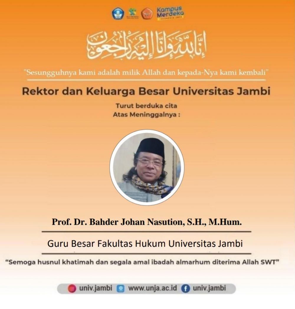 Guru Besar Unja, Bahder Johan Berpulang ke Rahmatullah