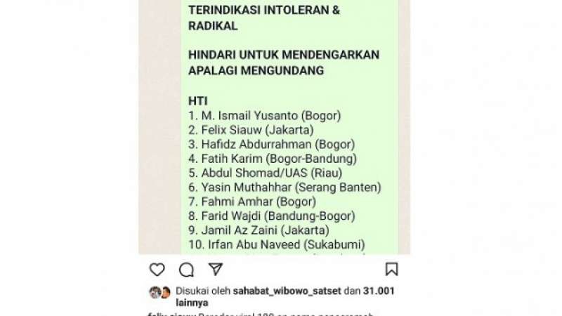 Viral! Felix Siauw Masuk Nomor Urut 2, UAS Nomor  5 Daftar Penceramah Radikal
