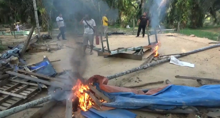 Polisi Gerebek Lokasi Judi Sabung Ayam di Sungai Gelam, Langsung Dibakar