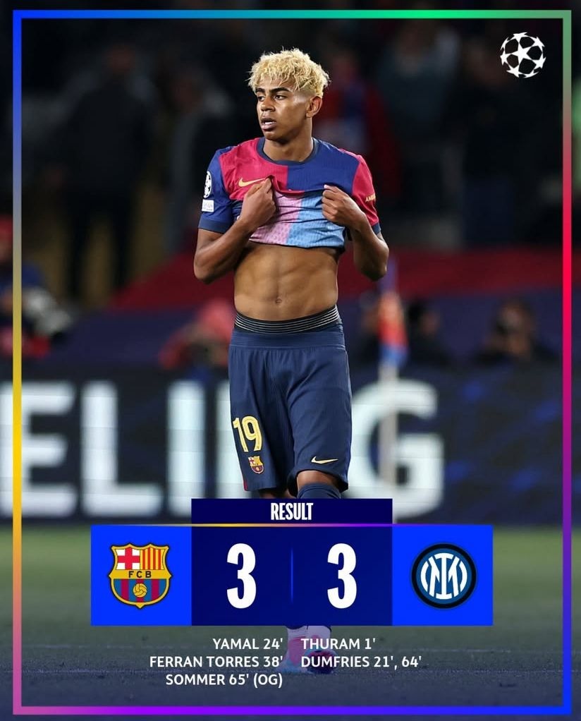 Duel Seru! Barcelona vs Inter Milan Imbang 3-3