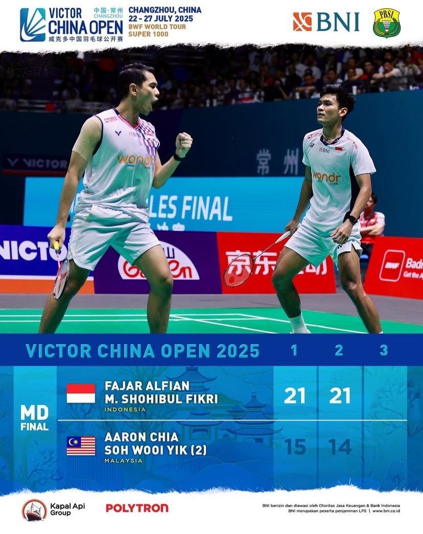 Sikat Wakil China, Fajar/Fikri Melenggang ke Final Denmark Open 2025