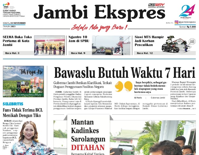 Koran Jambi Ekspres, Kamis 30 November 2023