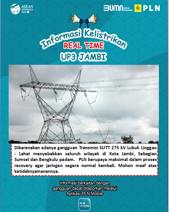 BREAKINGNEWS: Ada Gangguan Transmisi SUTT 275 kV, Listrik di Jambi Padam Total