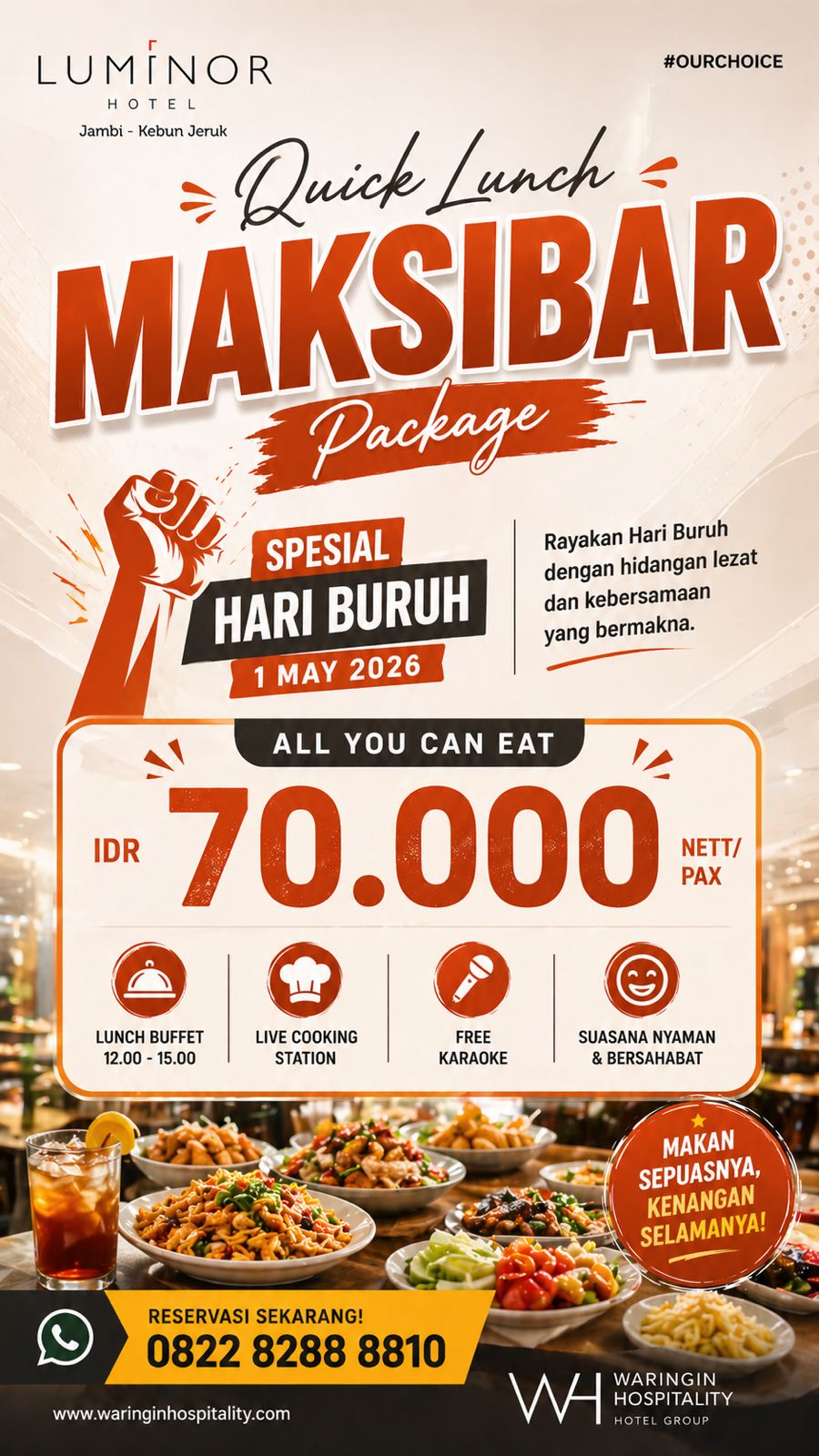 Luminor Hotel Jambi Hadirkan “Quick Lunch Maksibar Package” Spesial Hari Buruh 2026