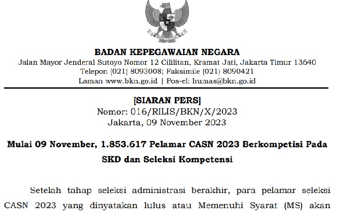 1.853.617 Pelamar CASN 2023 Ikuti Tes SKD dan Seleksi Kompetensi 