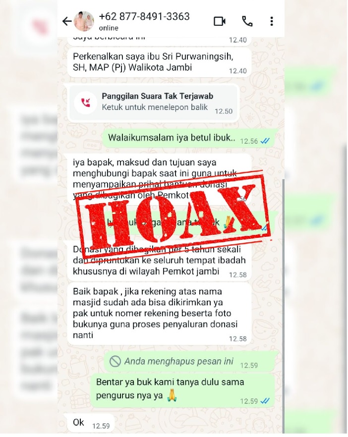 Waspada Penipuan Mencatut Nama Pj Walikota Jambi, Ini Pesan Diskominfo.. 