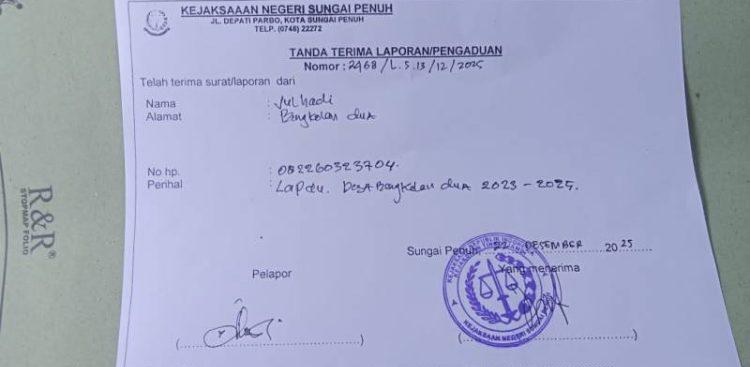 Perangkat Desa di Kerinci Laporkan Kades, Terkait Dugaan SPJ Fiktif 2025