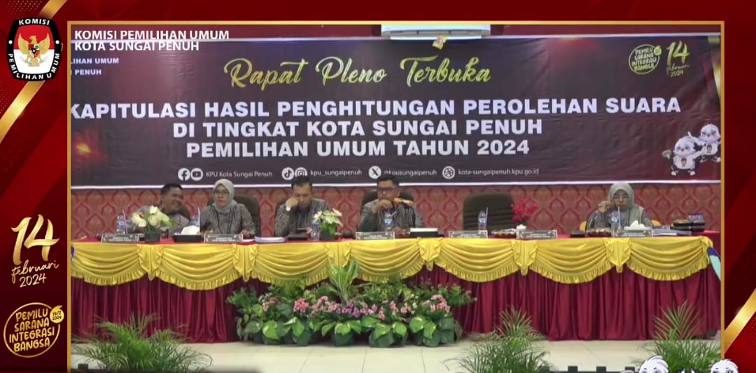 Pleno Hasil Rekapitulasi Suara di Sungai Penuh Selesai, Prabowo-Gibran Unggul 