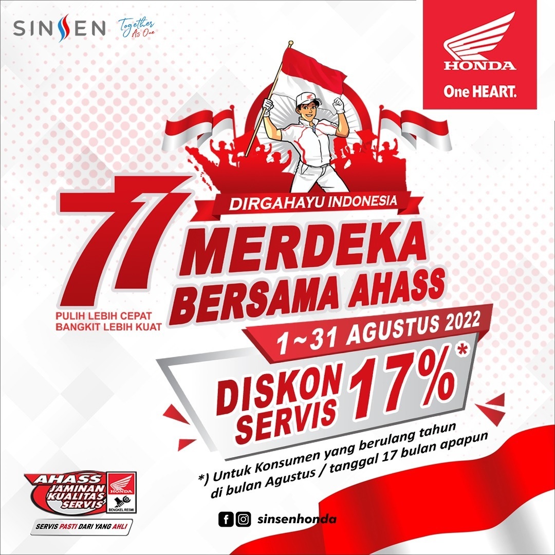 Lahir di Tanggal 17 dan Bulan Agustus, Dapatkan Diskon Servis Motor Honda 