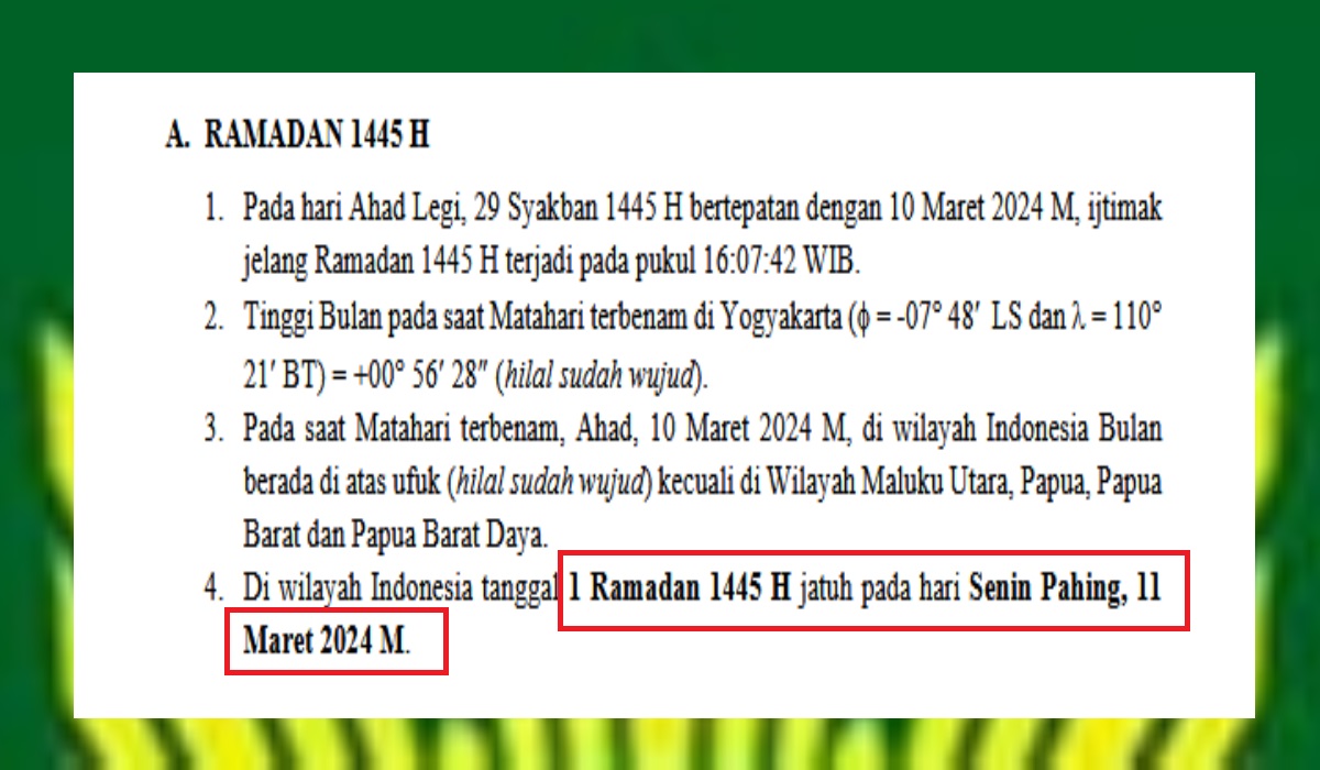Muhammadiyah Mulai Puasa Ramadan Senin 11 Maret 2024