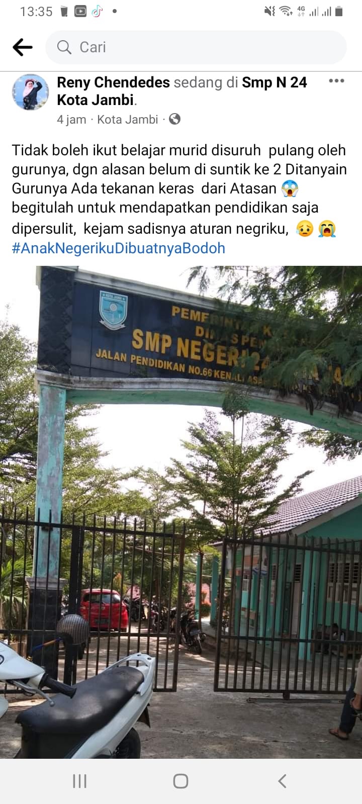 Ramai di Medsos, Siswa SMPN 24 Diduga Diusir dari Sekolah Karena Belum Vaksin