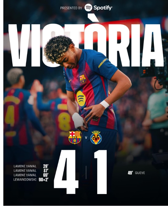 Barcelona Bantai Villarreal 4-1, Lamine Yamal Cetak Hattrick Pertama