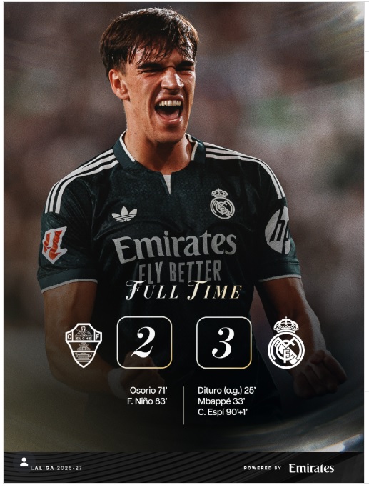 Dramatis! Gol Perdana Carlos Espi Bawa Real Madrid Tekuk Elche 3-2