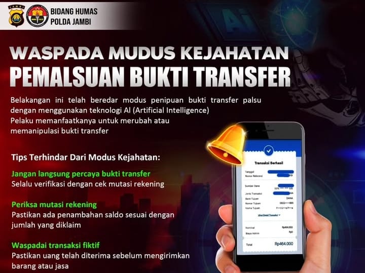 Waspada Penipuan Modus Bukti Transfer Palsu, Polisi Imbau Warga Waspada