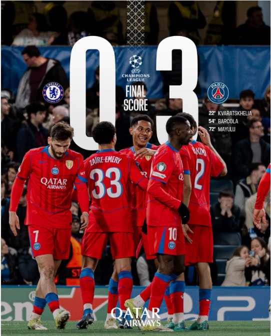 Tekuk Chelsea 3-0, PSG Melenggang Mulus Ke Perempat Final