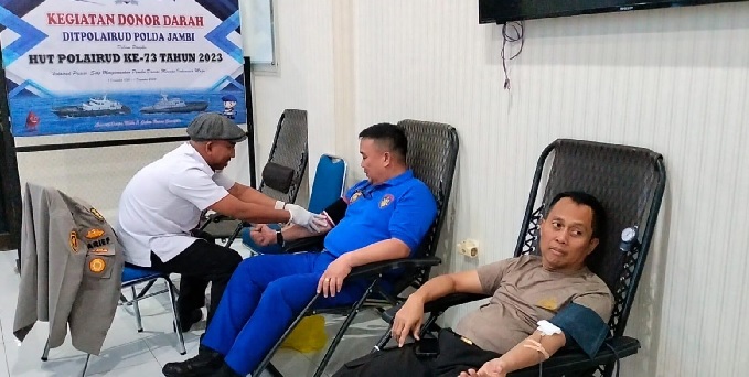 Dalam Rangka HUT Ke-73, Ditpolairud Polda Jambi Gelar Baksos Donor Darah 