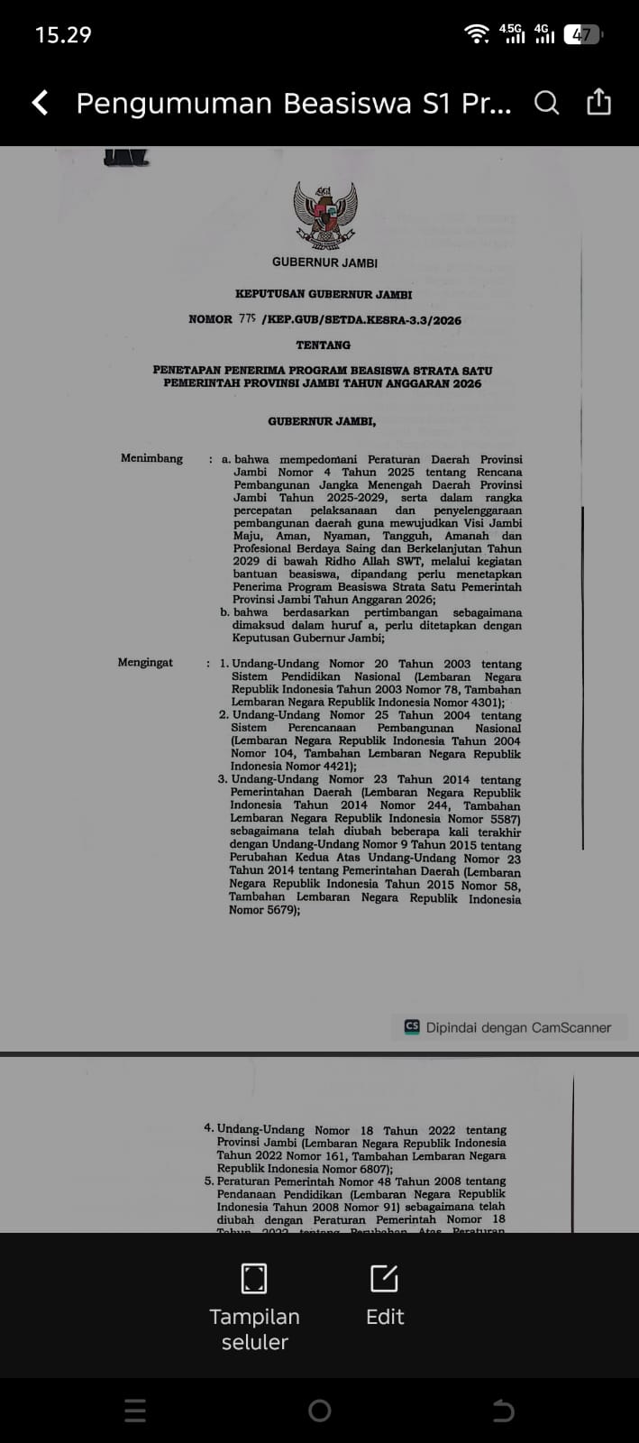 SK Gubernur Terbit, Pemprov Jambi Resmi Umumkan 500 Penerima Beasiswa S1 Rp12 Juta