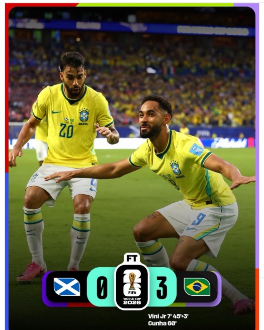 Bantai Skotlandia 3-0,Brasil Juara Grup C