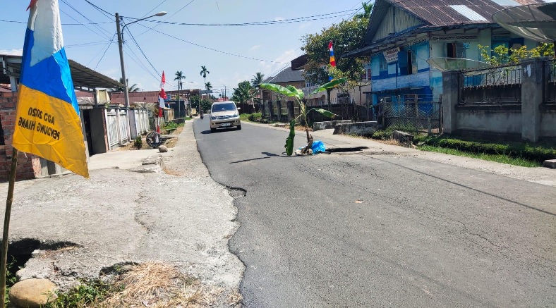 Warga Pendung Hiang Sungai Penuh Tanam Pohon Pisang di Jalan