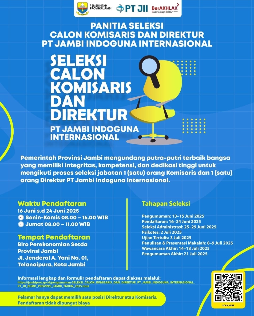 Pemprov Jambi Buka Seleksi Calon Komisaris dan Calon Direktur PT.JII, Berikut Jadwal dan Persyaratannya