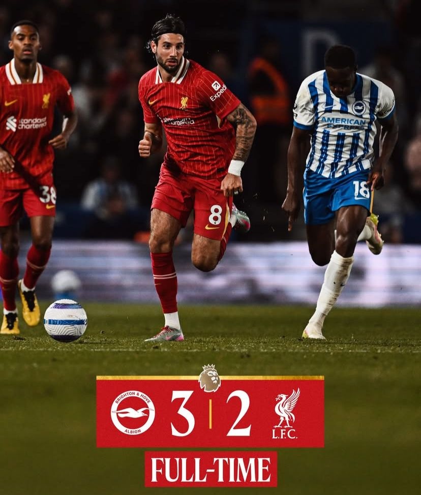 Duel di Kandang Brighton & Hove Albion, Liverpool Ditekuk 3-2