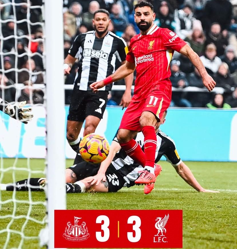 Diimbangi Newcastle 3-3, Liverpool Tetap Kokoh di Puncak