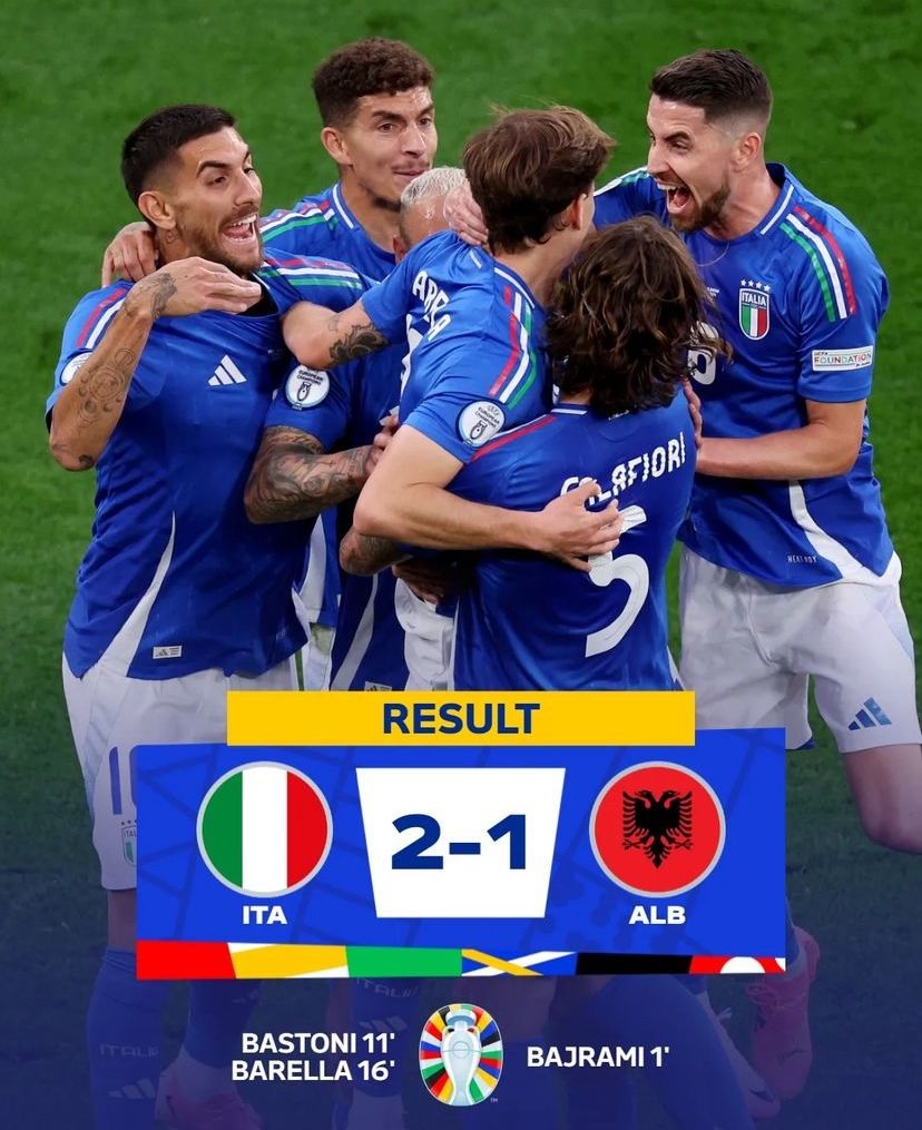 Sempat Ketinggalan, Italia Atasi Albania Lewat Skor Tipis 2-1