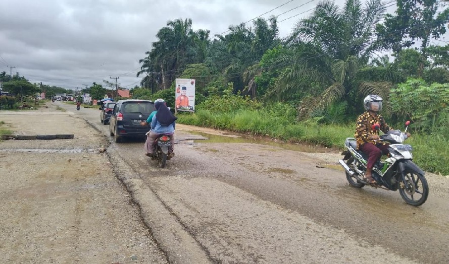 Kondisi Jalan Lintas Tebo-Rimbo Bujang Rusak Parah