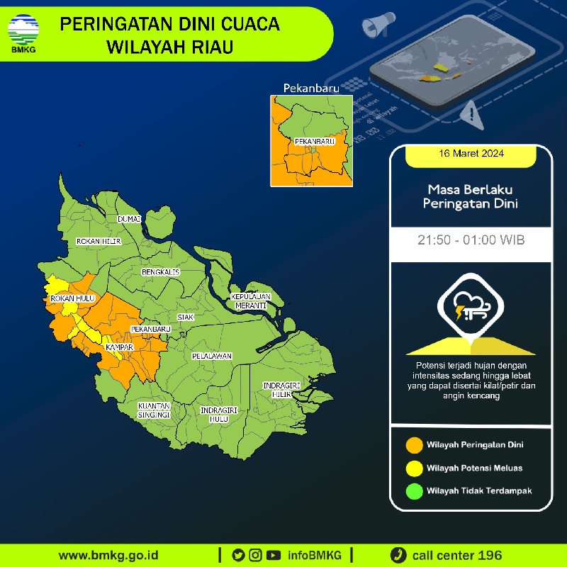 Peringatan Dini BMKG Riau: 10 Daerah di Riau Berpotensi Diguyur Hujan Disertai Angin Kencang, Ini Daftarnya